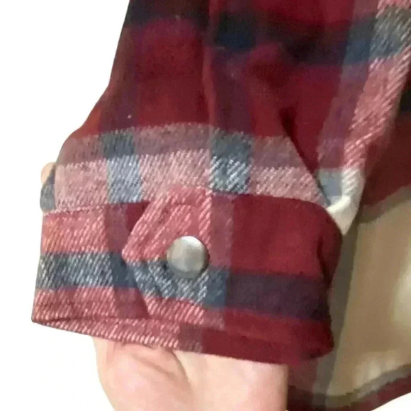 HFX Shirt Jacket L Red Plaid Snap Closure Pocket Midweight Shacket Outerwear NWT - Picture 8 of 11